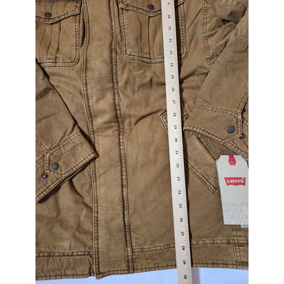 Levi's Men's Large Tall Hooded Military Jacket – Washed Cotton, Sherpa Lined - Picture 9 of 11